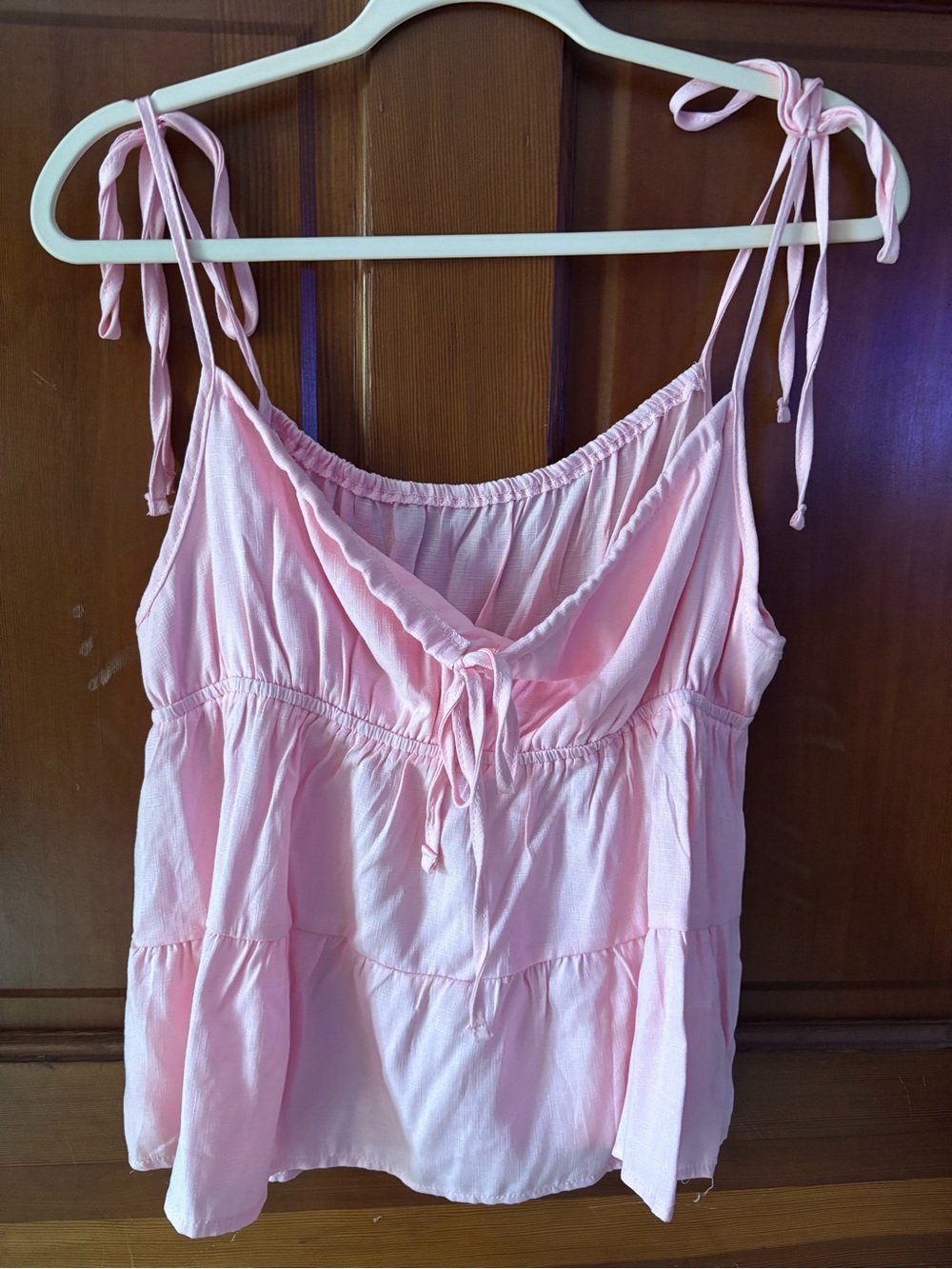 Light Pink Tie-Shoulder Peplum Tank